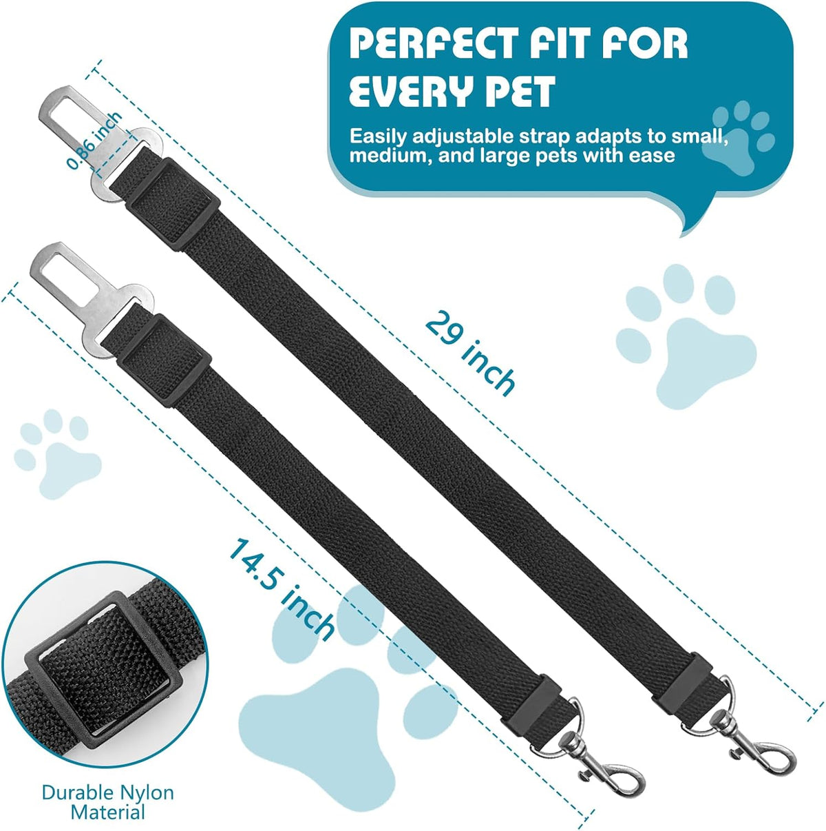 Adjustable Dog Seat Belt for Car, 2 Pack Pet Safety Belts for Vehicles, Heavy-Duty Nylon Puppy Harness Seatbelt Leash for Driving, Universal Fit Seatbelts for Pets in SUV, Truck, Travel, Black