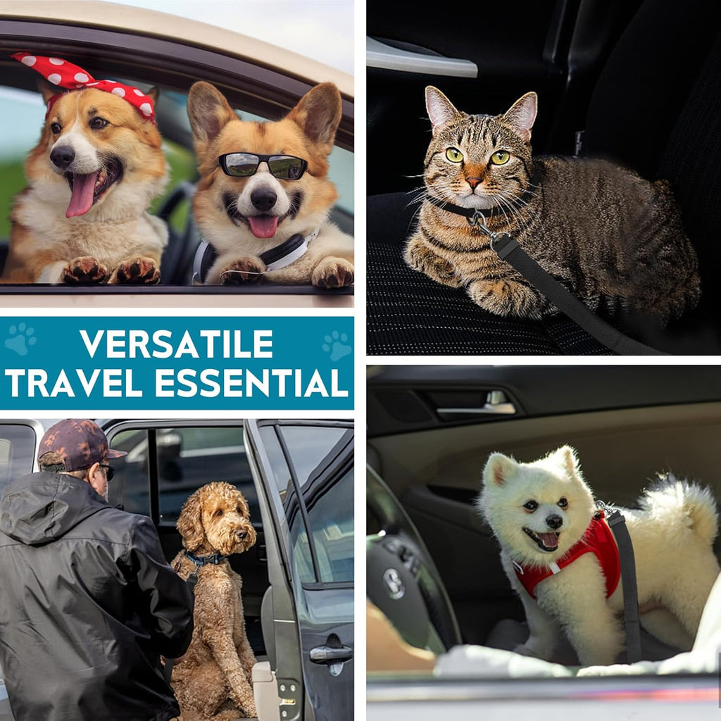 Adjustable Dog Seat Belt for Car, 2 Pack Pet Safety Belts for Vehicles, Heavy-Duty Nylon Puppy Harness Seatbelt Leash for Driving, Universal Fit Seatbelts for Pets in SUV, Truck, Travel, Black